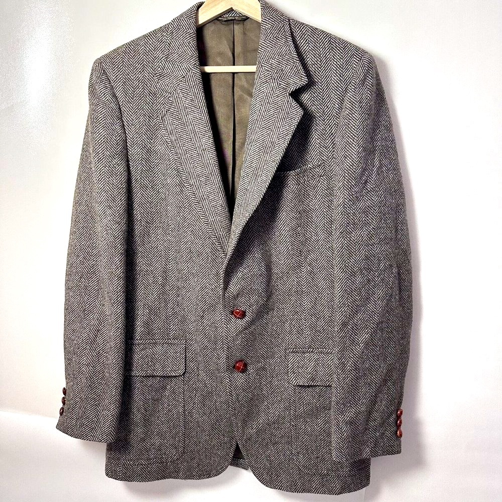 Vintage Gimbels Store Wool Mens Blazer Jacket Brown Herringbone Workers …